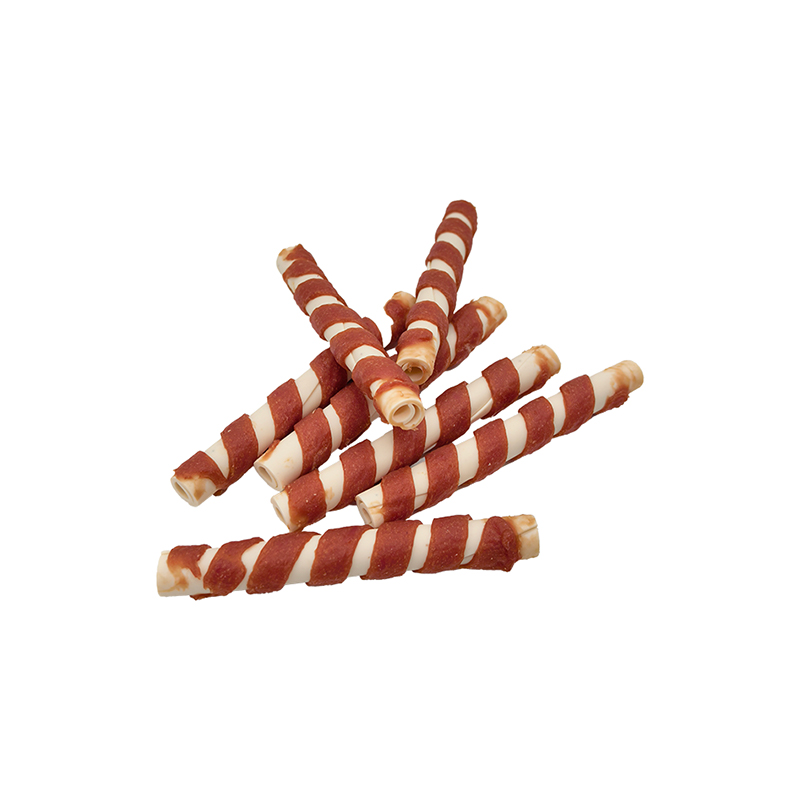 Single-Color Duck Strip-Wrapped Hollow Twisted Chew Stick – Long Lasting Dog Chew Treats  （12-12.5cm）