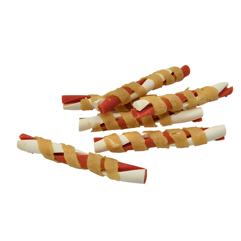 Two-Color Chicken Strip-Wrapped Butterfly-Shaped Twisted  Chew Stick – Long Lasting Dog Chew Treats  （12-12.5cm）